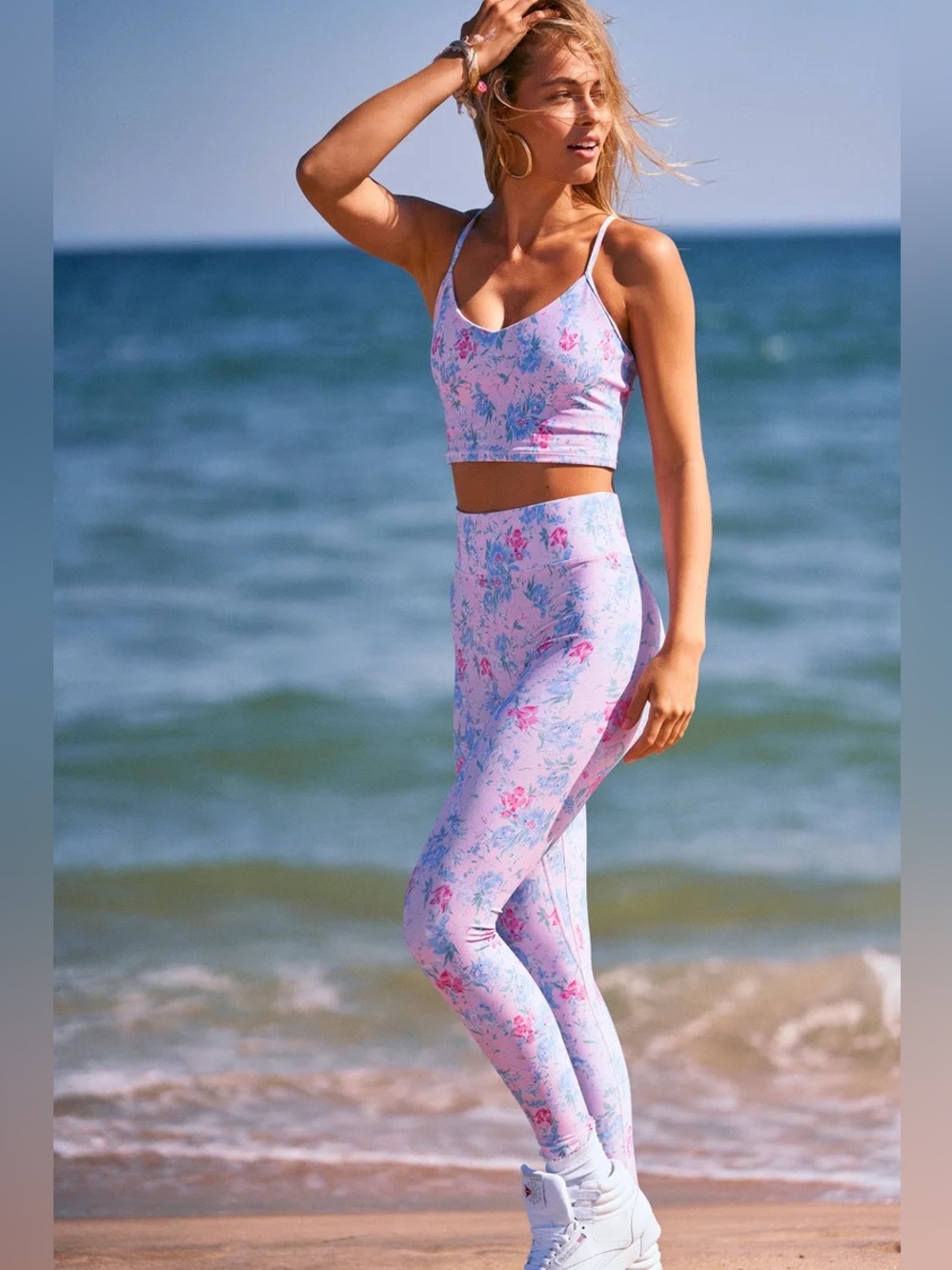 LoveShackFancy x Bandier Pink Floral High-Waist Leggings - Picture 2 of 10